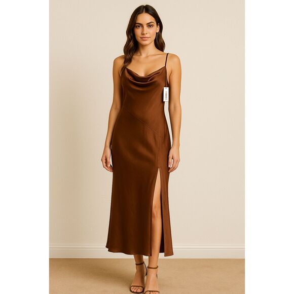 Selfie Leslie Dresses & Skirts - Selfie Leslie Chocolate Satin Slip Dress XS – NWT
